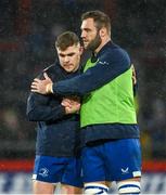 26 December 2023; Leinster captain Garry Ringrose, left, and team-mate Jason Jenkins before the United Rugby Championship match between Munster and Leinster at Thomond Park in Limerick. Photo by Brendan Moran/Sportsfile