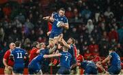 26 December 2023; Jack Conan of Leinster wins a possession in a lineout from Tom Ahern of Munster during the United Rugby Championship match between Munster and Leinster at Thomond Park in Limerick. Photo by Brendan Moran/Sportsfile