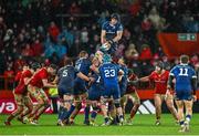 26 December 2023; Ryan Baird of Leinster wins a lineout during the United Rugby Championship match between Munster and Leinster at Thomond Park in Limerick. Photo by Brendan Moran/Sportsfile