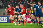 26 December 2023; Jordan Larmour of Leinster makes a break during the United Rugby Championship match between Munster and Leinster at Thomond Park in Limerick. Photo by Brendan Moran/Sportsfile