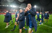 26 December 2023; Scott Penny and Ross Molony of Leinster applaud supporters after the United Rugby Championship match between Munster and Leinster at Thomond Park in Limerick. Photo by Brendan Moran/Sportsfile