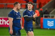 26 December 2023; Ed Byrne, left, and Rob Russell of Leinster after the United Rugby Championship match between Munster and Leinster at Thomond Park in Limerick. Photo by Brendan Moran/Sportsfile