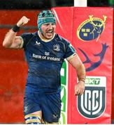 26 December 2023; Will Connors of Leinster celebrates a late turnover during the United Rugby Championship match between Munster and Leinster at Thomond Park in Limerick. Photo by Brendan Moran/Sportsfile