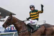 27 December 2023; Jockey Mark Walsh with Dinoblue after winning the Paddy's Rewards Club Chase on day two of the Leopardstown Christmas Festival at Leopardstown Racecourse in Dublin. Photo by David Fitzgerald/Sportsfile