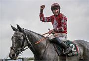 27 December 2023; Jack Kennedy celebrates on Caldwell Potter after winning the Paddy Power Future Champions Novice Hurdle on day two of the Leopardstown Christmas Festival at Leopardstown Racecourse in Dublin. Photo by David Fitzgerald/Sportsfile