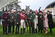 27 December 2023; Jack Kennedy with Caldwell Potter and winning connections after the Paddy Power Future Champions Novice Hurdle on day two of the Leopardstown Christmas Festival at Leopardstown Racecourse in Dublin. Photo by David Fitzgerald/Sportsfile