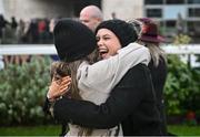27 December 2023; Owners of Caldwell Potter, Jessica Burke and Zara Logan celebrate after the Paddy Power Future Champions Novice Hurdle on day two of the Leopardstown Christmas Festival at Leopardstown Racecourse in Dublin. Photo by David Fitzgerald/Sportsfile