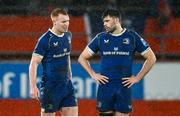 26 December 2023; Ciarán Frawley, left, and Harry Byrne of Leinster during the United Rugby Championship match between Munster and Leinster at Thomond Park in Limerick. Photo by Brendan Moran/Sportsfile