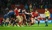26 December 2023; Jack Crowley of Munster breaks from a scrum during the United Rugby Championship match between Munster and Leinster at Thomond Park in Limerick. Photo by Brendan Moran/Sportsfile