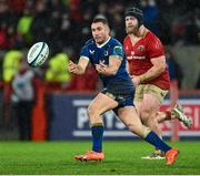 26 December 2023; Jordan Larmour of Leinster in action against Jeremy Loughman of Munster during the United Rugby Championship match between Munster and Leinster at Thomond Park in Limerick. Photo by Brendan Moran/Sportsfile