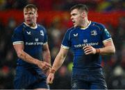 26 December 2023; Garry Ringrose, right, and Ciarán Frawley of Leinster during the United Rugby Championship match between Munster and Leinster at Thomond Park in Limerick. Photo by Brendan Moran/Sportsfile