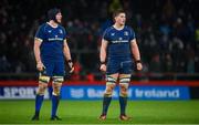 26 December 2023; Leinster players Ryan Baird, left, and Joe McCarthy during the United Rugby Championship match between Munster and Leinster at Thomond Park in Limerick. Photo by Seb Daly/Sportsfile