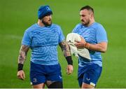 26 December 2023; Leinster players Andrew Porter, left, and Rónan Kelleher before the United Rugby Championship match between Munster and Leinster at Thomond Park in Limerick. Photo by Seb Daly/Sportsfile