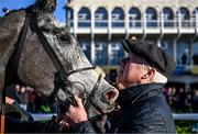 28 December 2023; Winning owner Brian Acheson celebrates with Irish Point after winning the Jack de Bromhead Christmas Hurdle on day three of the Leopardstown Christmas Festival at Leopardstown Racecourse in Dublin. Photo by Harry Murphy/Sportsfile
