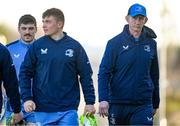 28 December 2023; Head coach Leo Cullen, right, arrives with Jimmy O'Brien and Fintan Gunne before a Leinster rugby squad training session at UCD in Dublin. Photo by Eóin Noonan/Sportsfile