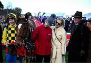 29 December 2023; Jockey Paul Townend, groom Rachel Robins, owner Marie Donnelly and trainer Willie Mullins after sending out State Man to win the Matheson Hurdle on day four of the Leopardstown Christmas Festival at Leopardstown Racecourse in Dublin. Photo by Harry Murphy/Sportsfile