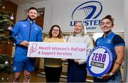3 January 2024; In attendance are, from left, Leinster Rugby senior men's player Robbie Henshaw, Meath Women's Refuge and Support Services fundraising and communications manager Frances Haworth, Meath Women's Refuge and Support Services chief executive Sinead Smith, and Leinster Rugby senior women's player Aimee Clarke, during a Leinster Rugby, Meath Women’s Refuge and DigitalWell photocall at Leinster HQ in Dublin. Photo by Seb Daly/Sportsfile
