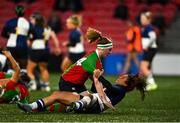 29 December 2023; Natasja Behan of Wolfhounds tussles with Ruth Campbell of Clovers during the Celtic Challenge match between Wolfhounds and Clovers at Musgrave Park in Cork. Photo by Eóin Noonan/Sportsfile