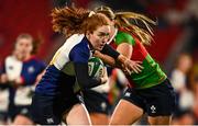 29 December 2023; Ella Durkin of Wolfhounds is tackled by Alana McInerney of Clovers during the Celtic Challenge match between Wolfhounds and Clovers at Musgrave Park in Cork. Photo by Eóin Noonan/Sportsfile