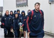 1 January 2024; Tom Ahern of Munster arrives before the United Rugby Championship match between Connacht and Munster at The Sportsground in Galway. Photo by Seb Daly/Sportsfile