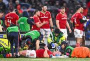 1 January 2024; Oli Jager of Munster receives medical attention for an injury during the United Rugby Championship match between Connacht and Munster at The Sportsground in Galway. Photo by Piaras Ó Mídheach/Sportsfile