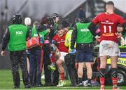 1 January 2024; Jack O'Donoghue of Munster receives medical attention during the United Rugby Championship match between Connacht and Munster at The Sportsground in Galway. Photo by Seb Daly/Sportsfile