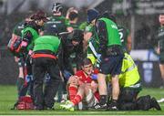 1 January 2024; Jack O'Donoghue of Munster receives medical attention during the United Rugby Championship match between Connacht and Munster at The Sportsground in Galway. Photo by Seb Daly/Sportsfile