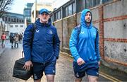 1 January 2024; Dan Sheehan and Caelan Doris of Leinster arrive before the United Rugby Championship match between Leinster and Ulster at RDS Arena in Dublin. Photo by Harry Murphy/Sportsfile
