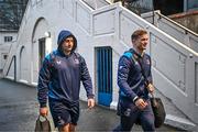 1 January 2024; Thomas Clarkson and Josh van der Flier of Leinster arrive before the United Rugby Championship match between Leinster and Ulster at RDS Arena in Dublin. Photo by Harry Murphy/Sportsfile