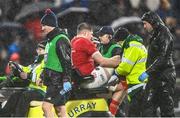 1 January 2024; Jack O'Donoghue of Munster leaves the field to receive medical attention for an injury during the United Rugby Championship match between Connacht and Munster at The Sportsground in Galway. Photo by Piaras Ó Mídheach/Sportsfile