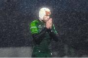 1 January 2024; Mack Hansen of Connacht tried to stay warm during the United Rugby Championship match between Connacht and Munster at The Sportsground in Galway. Photo by Piaras Ó Mídheach/Sportsfile