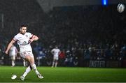 1 January 2024; John Cooney of Ulster kicks a conversion during the United Rugby Championship match between Leinster and Ulster at RDS Arena in Dublin. Photo by Harry Murphy/Sportsfile Photo by Harry Murphy/Sportsfile