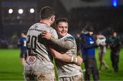 1 January 2024; Mike Lowry, right, and Dave Ewers of Ulster after their side's victory in the United Rugby Championship match between Leinster and Ulster at RDS Arena in Dublin. Photo by Harry Murphy/Sportsfile