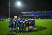 1 January 2024; Leinster players huddle after their side's defeat in the United Rugby Championship match between Leinster and Ulster at RDS Arena in Dublin. Photo by Harry Murphy/Sportsfile