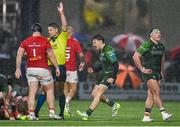 1 January 2024; Michael McDonald of Connacht, centre, celebrates his side winning a penalty during the United Rugby Championship match between Connacht and Munster at The Sportsground in Galway. Photo by Seb Daly/Sportsfile