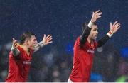 1 January 2024; Munster players Conor Murray, right, and Calvin Nash react during the United Rugby Championship match between Connacht and Munster at The Sportsground in Galway. Photo by Seb Daly/Sportsfile