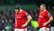 1 January 2024; Munster players Jeremy Loughman, left, and John Ryan during the United Rugby Championship match between Connacht and Munster at The Sportsground in Galway. Photo by Seb Daly/Sportsfile