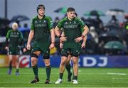 1 January 2024; Connacht players Darragh Murray, left, and Cian Prendergast during the United Rugby Championship match between Connacht and Munster at The Sportsground in Galway. Photo by Seb Daly/Sportsfile