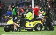 1 January 2024; Jack O'Donoghue of Munster leaves the pitch on a medical buggy to receive medical attention for an injury during the United Rugby Championship match between Connacht and Munster at The Sportsground in Galway. Photo by Piaras Ó Mídheach/Sportsfile