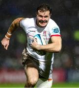 1 January 2024; Jacob Stockdale of Ulster on his way to scoring his side's second try during the United Rugby Championship match between Leinster and Ulster at RDS Arena in Dublin. Photo by John Dickson/Sportsfile