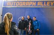 1 January 2024; Leinster players Scott Penny, Jamie Osborne and James Lowe in Autograph Alley before the United Rugby Championship match between Leinster and Ulster at the RDS Arena in Dublin. Photo by Ramsey Cardy/Sportsfile