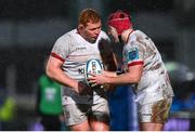 1 January 2024; Steven Kitshoff, left, and Tom Stewart of Ulster during the United Rugby Championship match between Leinster and Ulster at RDS Arena in Dublin. Photo by Ramsey Cardy/Sportsfile