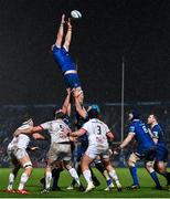 1 January 2024; Jason Jenkins of Leinster wins possession in the lineout during the United Rugby Championship match between Leinster and Ulster at RDS Arena in Dublin. Photo by Ramsey Cardy/Sportsfile