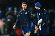 1 January 2024; Sam Prendergast of Leinster and Leinster head coach Leo Cullen before the United Rugby Championship match between Leinster and Ulster at RDS Arena in Dublin. Photo by Ramsey Cardy/Sportsfile