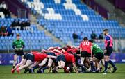 3 January 2024; A general view of a scrum during the BearingPoint Shane Horgan Cup Round 3 match between South East and North East at Energia Park in Dublin. Photo by Ben McShane/Sportsfile