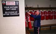 3 January 2024; Michael Curtin prepares the dressing room ahead of his 31st year as kitman for the Cork senior football team before the McGrath Cup Group B match between between Clare and Cork at Clarecastle GAA Astro Pitch in Clarecastle, Clare. Photo by Eóin Noonan/Sportsfile