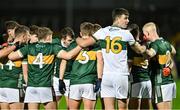 3 January 2024; Kerry goalkeeper Seán Coffey, son of multiple All-Ireland winning Kerry footballer Mary Jo Curran, in the team huddle as he prepares to take his place in goal, after an injury to the warm up of starting goalkeeper Shane Murphy, before the McGrath Cup Group A match between Kerry and Tipperary at Austin Stack Park in Tralee, Kerry. Photo by Brendan Moran/Sportsfile