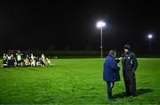 3 January 2024; Offaly manager Declan Kelly speaks to Tomás Moore of Clubber after his side's victory in the Dioralyte O'Byrne Cup Round 1 match between Laois and Offaly at Stradbally GAA Grounds in Stradbally, Laois. Photo by Harry Murphy/Sportsfile