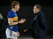 3 January 2024; Tipperary manager Paul Kelly, right, with Kyle Shelly after the McGrath Cup Group A match between Kerry and Tipperary at Austin Stack Park in Tralee, Kerry. Photo by Brendan Moran/Sportsfile