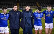 3 January 2024; Cavan manager Raymond Galligan speaks to his players after the Bank of Ireland Dr McKenna Cup Group B match between Cavan and Derry at Kingspan Breffni in Cavan. Photo by Piaras Ó Mídheach/Sportsfile
